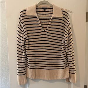J. Crew V-Neck Sweater - Cream and Black Stripes